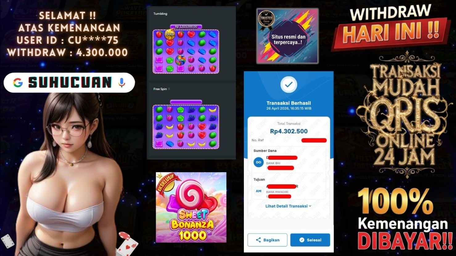SUHUCUAN JACKPOT SLOT SWEET BONANZA 1000